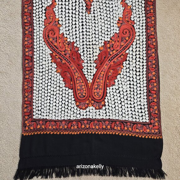 NWOT Wool Scarf With Chain Stitch Embroidery Fall Autumn Colors Kashmir Scarves - Picture 3 of 16